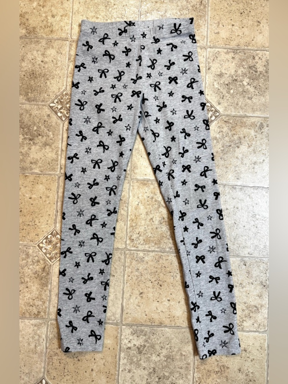 Girls wonder nation Gray and Black Bow Leggings Size 7/8